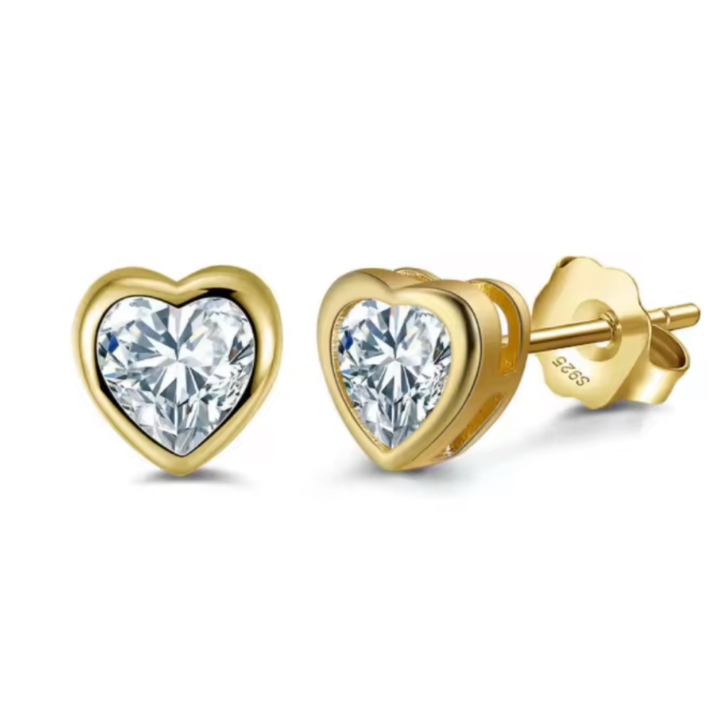 Gold Plated Sterling Silver Heart CZ Stud Earrings